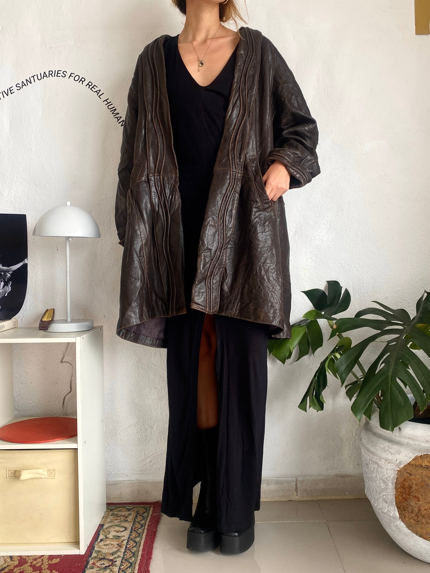 Brown leather coat