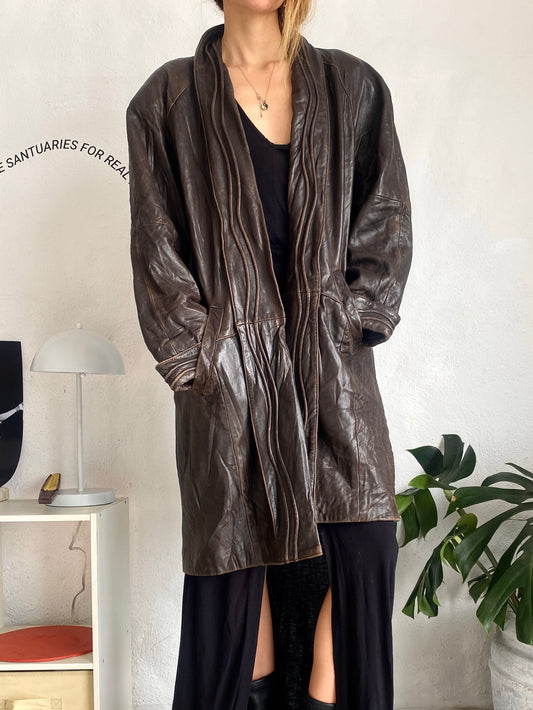 Brown leather coat